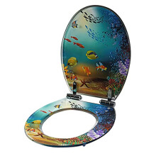 Soft Close Toilet Seat Oval Quick Release Resin with Adjustable Hinges and Underwater World Design