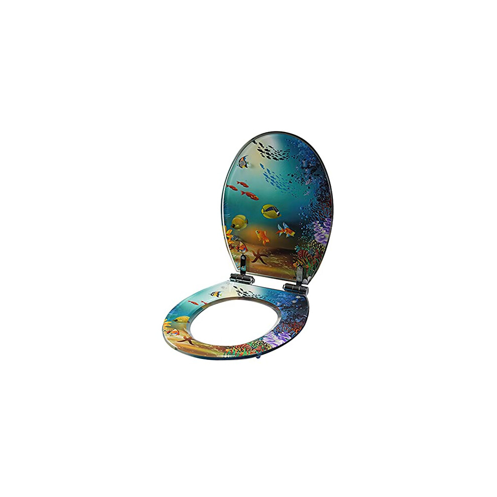 Soft Close Toilet Seat Oval Quick Release Resin With Adjustable Hinges And Underwater World Design 9310869728887
