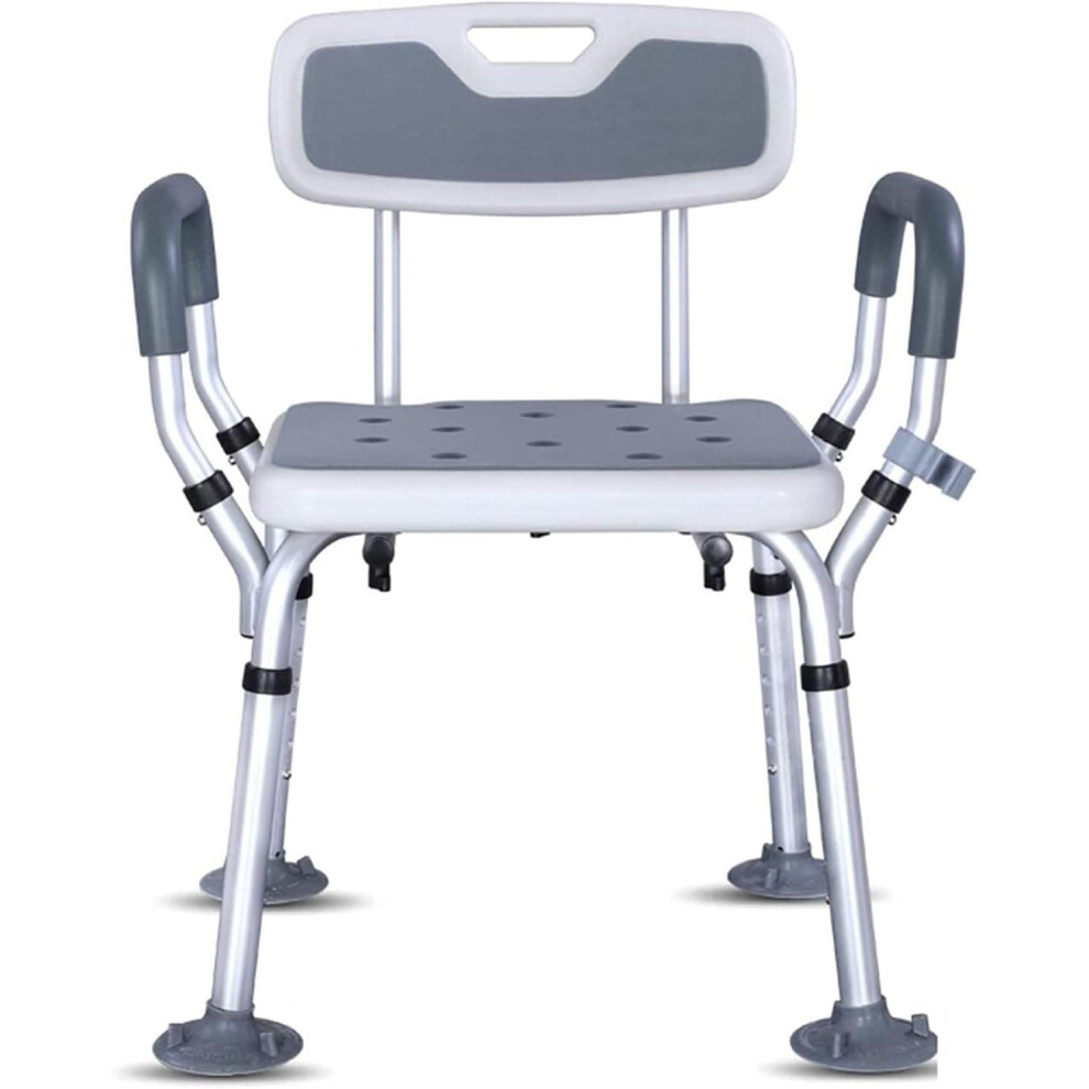 Adjustable Shower Chair for Elderly with Padded Armrests and Backrest, NonSlip Aluminum Bath Seat