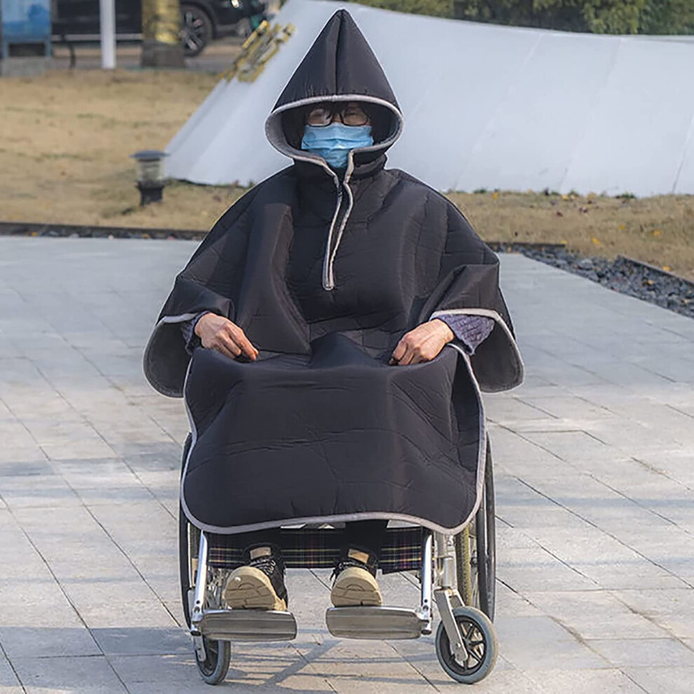 Waterproof Wheelchair Blanket and Hooded Poncho, Thermal Fleece Lining, Windproof Full Coverage for Winter