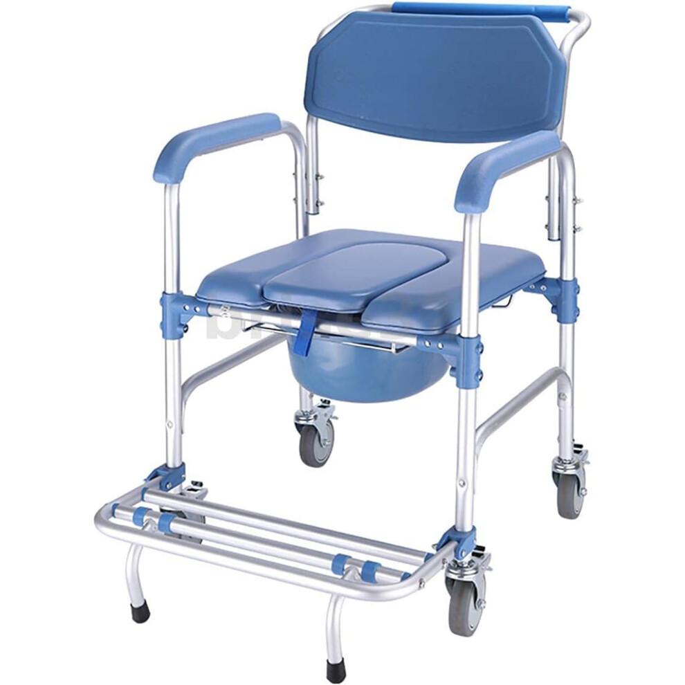 2 in 1 Shower Commode Wheelchair with Padded Seat, Detachable Bucket and Smooth Rolling Wheels for Elderly and Disabled, 150kg Capacity
