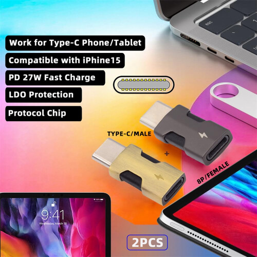 2 Pack USB C to Lightning Adapter 27W Fast Charging and Data Sync Type C to iPhone Converter Compatible with iPhone 15 and Android 1