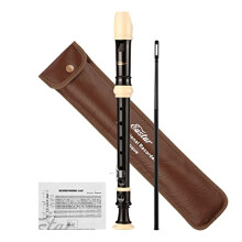 Eastar Soprano Recorder for Beginners Kids, Baroque style C Key ABS Classic 3 Piece with Cleaning Kit, Thumb Rest, Leather Bag, Fingering Chart, Brow