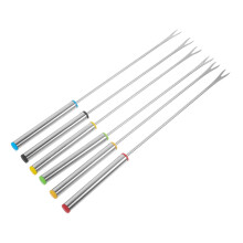 6pcs Stainless Steel BBQ Forks Set, Durable TwoProng Barbecue Skewers with HeatResistant Grip for Grilling and Hot Pot