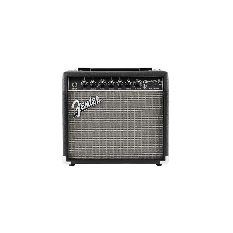 Fender Champion Ii 25, Combo Guitar Amp, 25W, Suitable For Electric Guitar, More Power, Upgraded Effects And Amp Models, Black/Silver