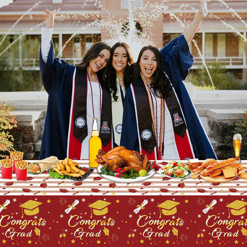 Graduation Table Cover Red Gold 54" x 108" 3 Pack 2