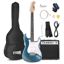 MAX GigKit Beginner Electric Guitar Starter Package in Blue - Perfect Starter Guitar Set with Amp, Accessories & Cool Blue Finish for Musical Instrum