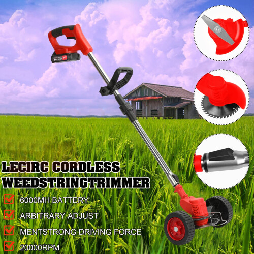 Cordless Weed Trimmer 24V Rechargeable Grass Edger with Telescopic Handle Red Compact US Plug 1