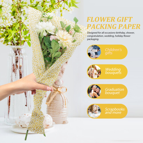 Presentpapper med gyllene blommor, 70x49,5 cm, 20 ark 2