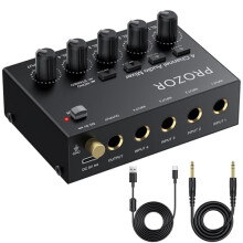 PROZOR 4-Channel Compact Audio Mixer - 6.35mm Audio Stereo Mixer with Independent Volume Control Dual Mono/Stereo Modes, Ultra-Low Noise, Type-C Powe