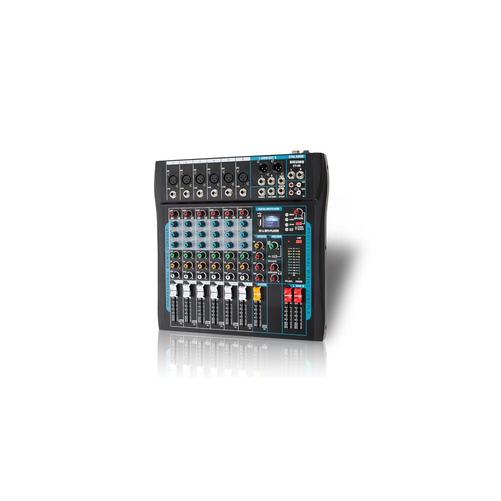 Sikuing Audio Mixer,6 Channel Mixer Board For Streaming, Professional Sounds Board Mixer With 16 Dsp Effect, Usb Audio Interface And 48V Phantom Powe