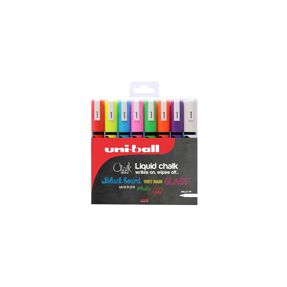 Uni-Ball Pwe-5M Liquid Chalk Pens. Multi-Purpose Wipeable Coloured Markers For Blackboards, Chalkboards, Whiteboards, Glass, Mirrors, Plastic, Window