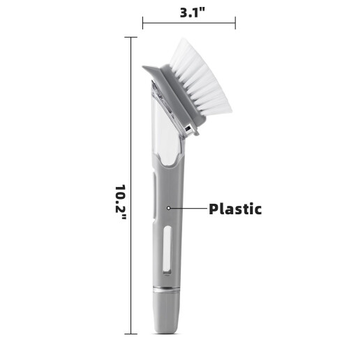 Dish Brush with Soap Dispenser Set, Press‑Button Soap Dispensing Kitchen Scrub Brush with Built‑in Scraper, Grey 2 Pack 2