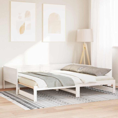 vidaXL Pull-out Day Bed White 203.5 x 184 x 56.5 cm Solid Pine Wood 2