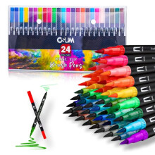 OSUM Colouring Pens wallet of 24 | Felt Fine Tip Pens - Coloured Dual Tip Brush Markers and Fineliners Art Supplies for Adult Colouring Books Paintin