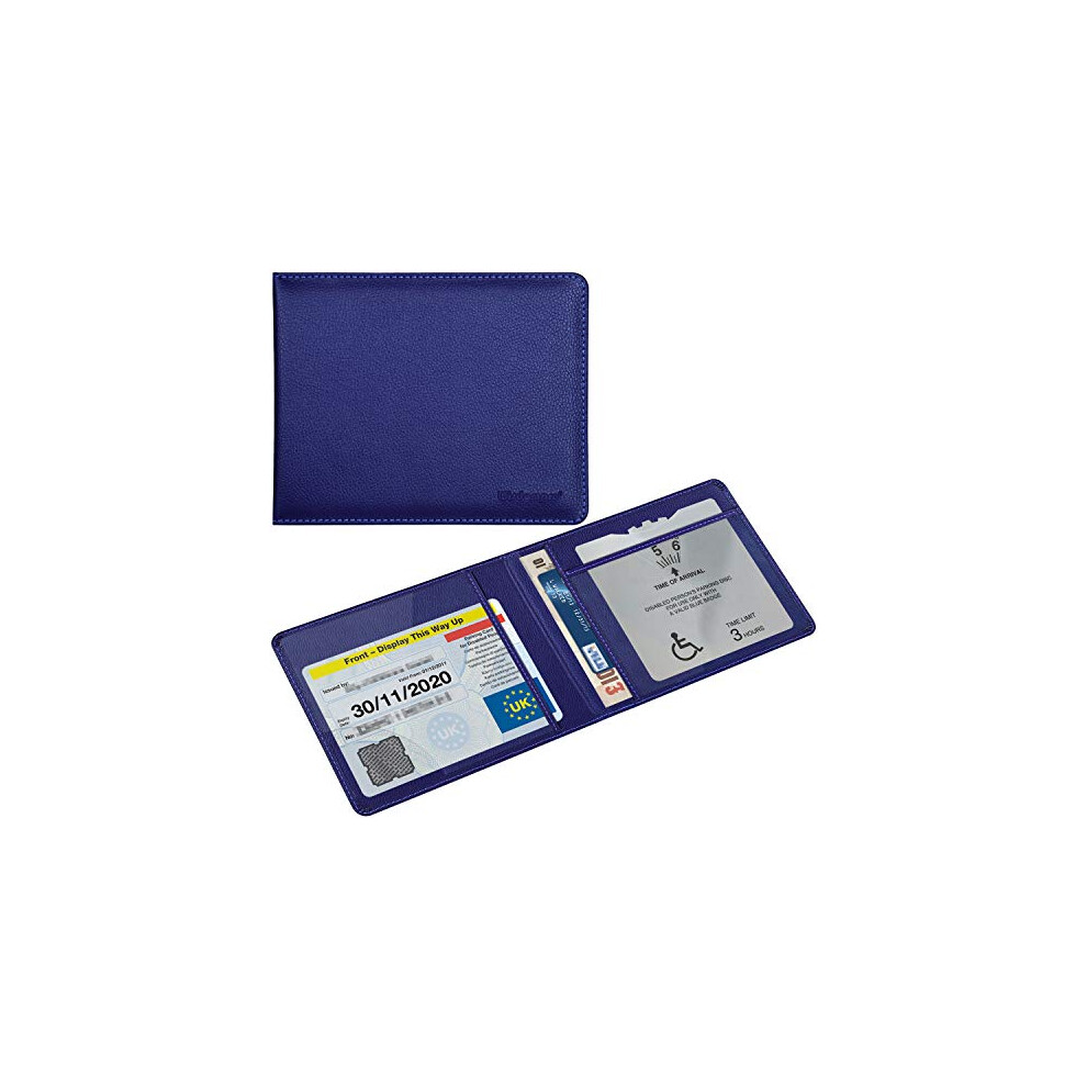 Wisdompro Pu Leather Disabled Badge And Timer Holder Wallet Protector Disability Parking Permit Discreet Cover Hologram Safe - Blue 19890548