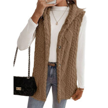 Herbst Winter Damen Doppelseitige Fleece Casual Kapuzen Strickjacke Weste Casual Oversize Warm Button Fleece Weste XL