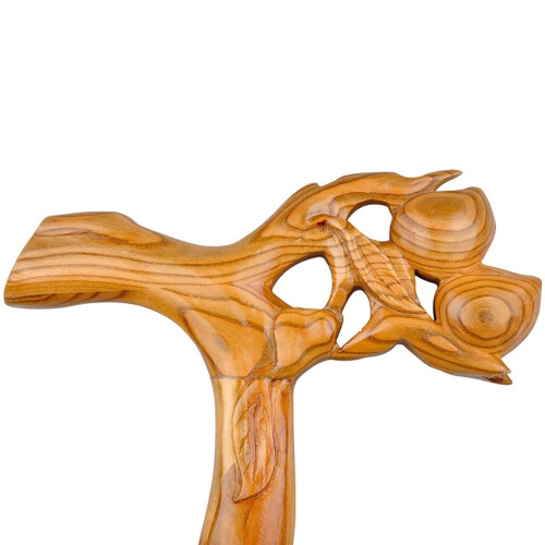 Handcrafted Solid Wood Walking Cane with Ergonomic Peach Handle, Adjustable 97cm Mahogany Walking Stick 2