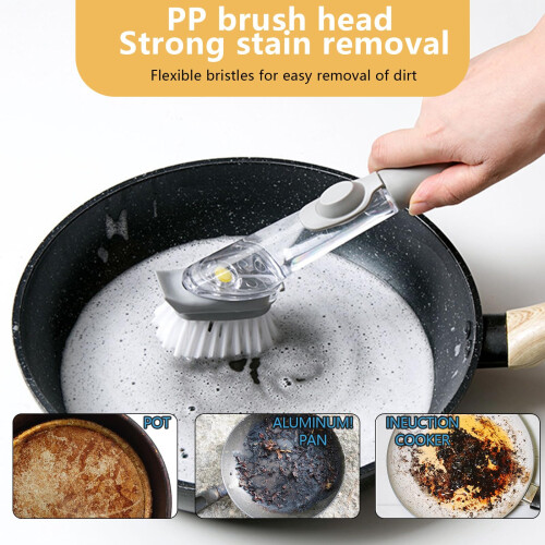 Soap Dispensing Dish Brush Set with LeakResistant Handle and Replaceable Sponge Heads for Kitchen Cleaning 2