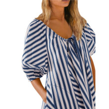 Combinaison Short à Rayures Surdimensionnées pour Femme, Vêtements de Plage et de Vacances avec Poches Couleur Marine S