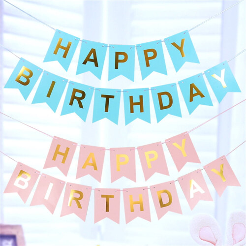 Gold Happy Birthday Banner Set Fish Tail Flags1pc 2