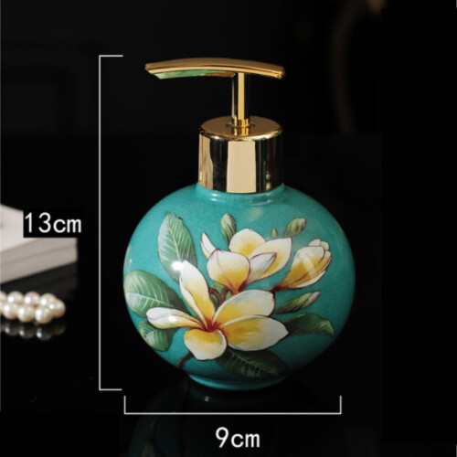 Vintage Green Peony Ceramic Soap Dispenser with Pump, Compact Size for Easy Organization 1