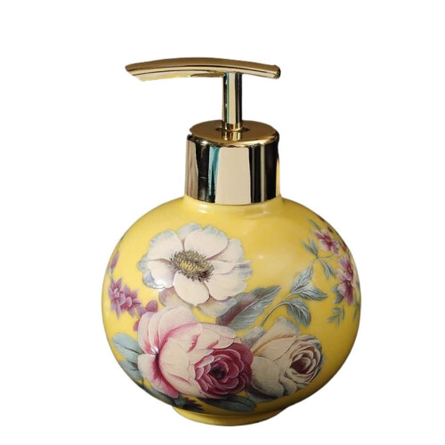 Vintage Green Peony Ceramic Soap Dispenser with Pump, Compact Size for Easy Organization 2