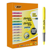 BIC Highlighters Pastel Colours - Grip Highlighter Pens Multipack - Stationery Supplies Pack of 24