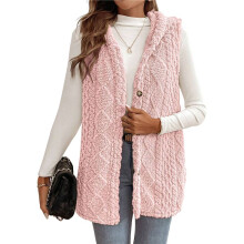Gilet à Capuche Décontracté en Polaire Double Face pour Femme, Automne-Hiver, Surdimensionné, Chaud, Boutonné. Rose XL