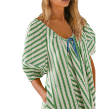 Combinaison Short à Rayures Surdimensionnées pour Femme, Vêtements de Plage et de Vacances avec Poches Vert XL