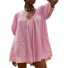 Combinaison Short à Rayures Surdimensionnées pour Femme, Vêtements de Plage et de Vacances avec Poches Rose M