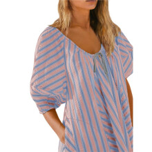 Combinaison Short à Rayures Surdimensionnées pour Femme, Vêtements de Plage et de Vacances avec Poches Rose Clair L