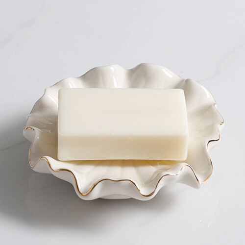 Ceramic Soap Dish with SelfDraining Leaf Design, Elegant Decorative Holder for Bathroom or Kitchen 1