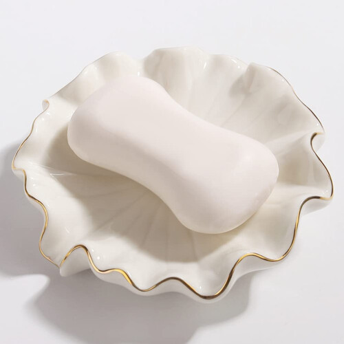 Ceramic Soap Dish with SelfDraining Leaf Design, Elegant Decorative Holder for Bathroom or Kitchen 2