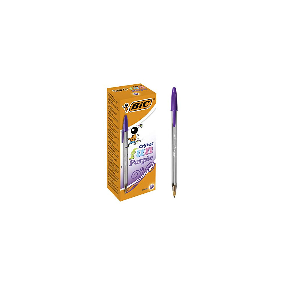 New Bic Cristal 1.6Mm Pens - Fun Wide Point Ballpoint Pens - Pack Of 20 Biros Purple
