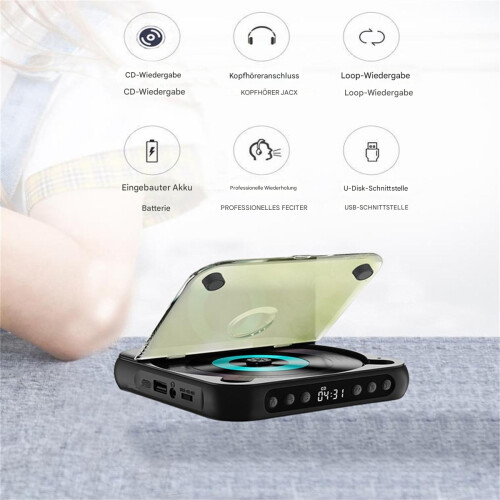 Φορητό CD Player συμβατό με Bluetooth με ενσωματωμένα ηχεία HiFi, επαναφορτιζόμενη 1