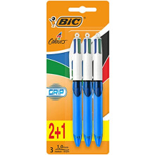 BIC 4 Colours Retractable Ballpoint Pens, Medium Point (1.0 mm) Every-Day Writing Pens with Extra Comfort Grip, Blue, Pack Of 3