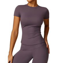 T-Shirt Basique D'Été à Manches Courtes et Col Rond pour Femme, Coupe Ajustée et Mignon Violet L