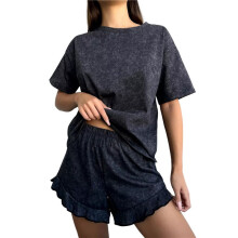 Ensemble Pyjama Imprimé pour Femme, Pull, Haut à Manches Courtes et Short Noir M