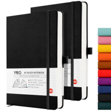 YIEO Notebook A5, 2 Pack Hardback Journal Notebook with 398 Lined Pages 80 GSM Leather Notepad with Bookmark, Pen Loop and Expandable Paper Pocket, f
