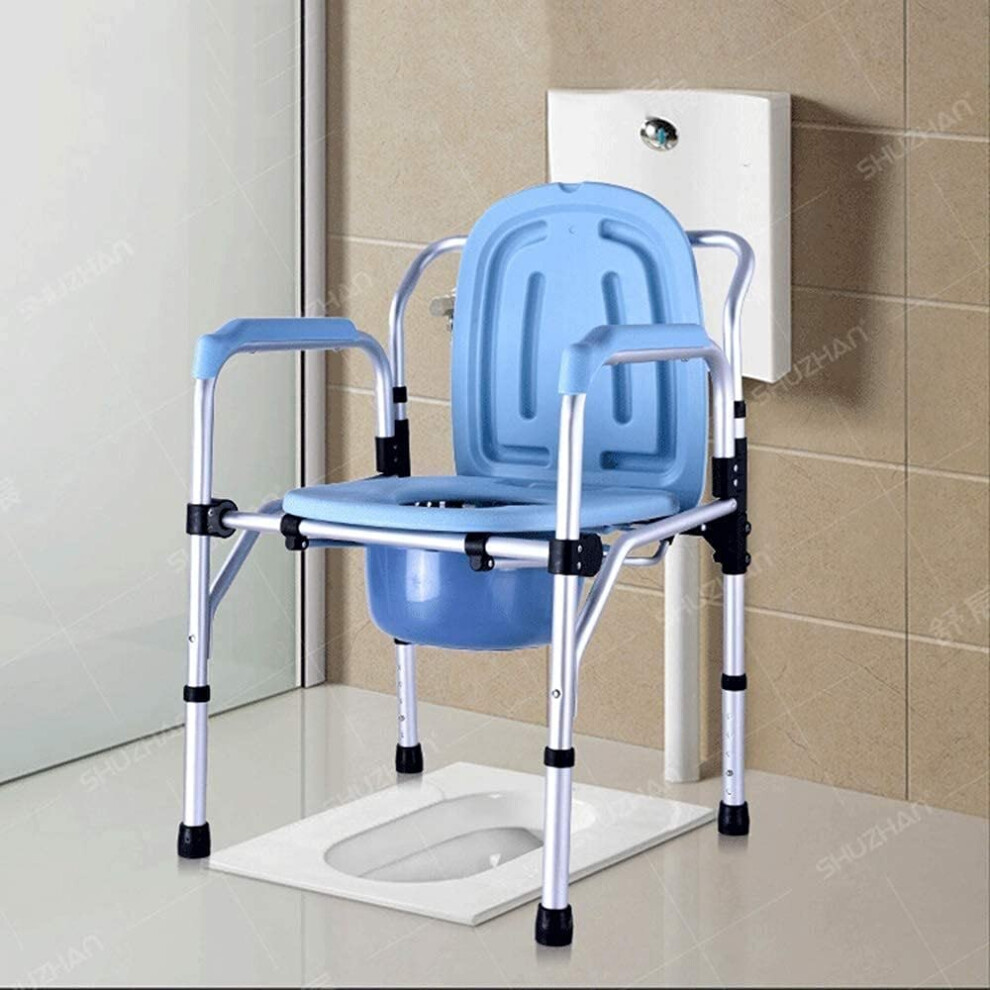 Blue Folding Commode Chair For Adults, Height Adjustable Aluminum Shower Chair With Nonslip Stable Base,