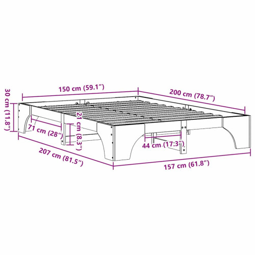 vidaXL Bed Frame White 150 x 200 cm Solid Pine Wood