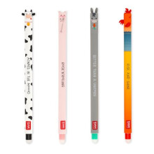 Legami Set of 4 Farm Sweet Farm Erasable Gel Pens, Pens with Erasable Thermosensitive Ink, Black, Pink, Green, Red, Erase Without Using Up the Paper,