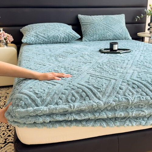 King Size Flannel Fitted Sheet Deep Pocket Ultra Soft Cozy Azul Bedding Bottom Sheet 2