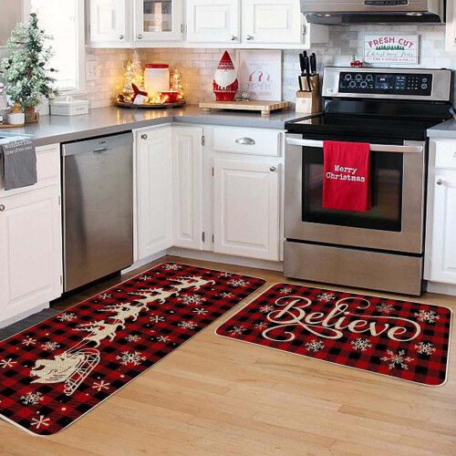 Christmas kitchen area rug set washable 2 pieces 1