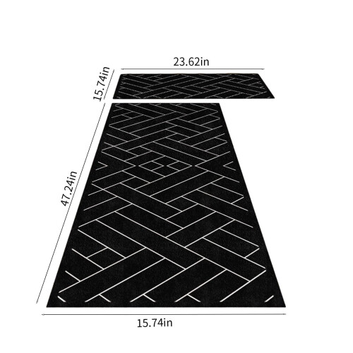 Kitchen Mat Set 2pcs Non-Slip Cushioned Rugs Black 2