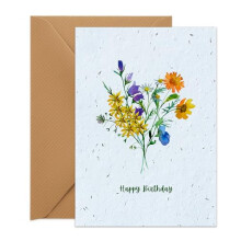 UK Seed Paper Plantable Birthday Card Meadow Birthday Standard Size (105 x 148mm Folded), Eco Friendly Birthday Card and Seed Envelope with Flower De