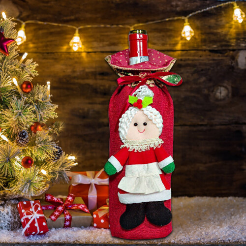 Conjunto de decoração de Natal com garrafa de vinho tinto e champanhe (2 peças). 2