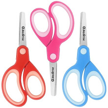Asdirne Left Kids Scissors, Safety Children Scissors with Blunt Tip Stainless Steel Blades and Soft Grip, Great for Home and School, Assorted Color,