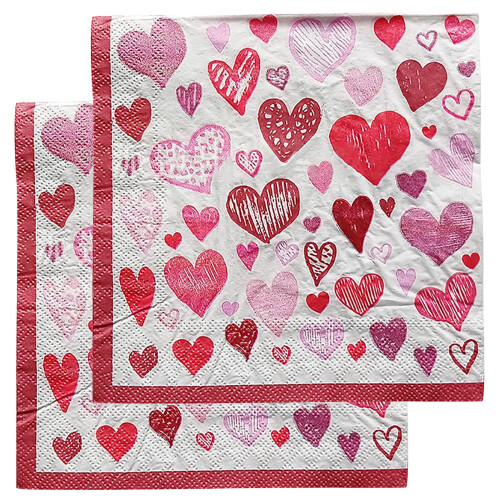 Valentinsdagspapirservietter med hjerteprint, 20 stk. 2
